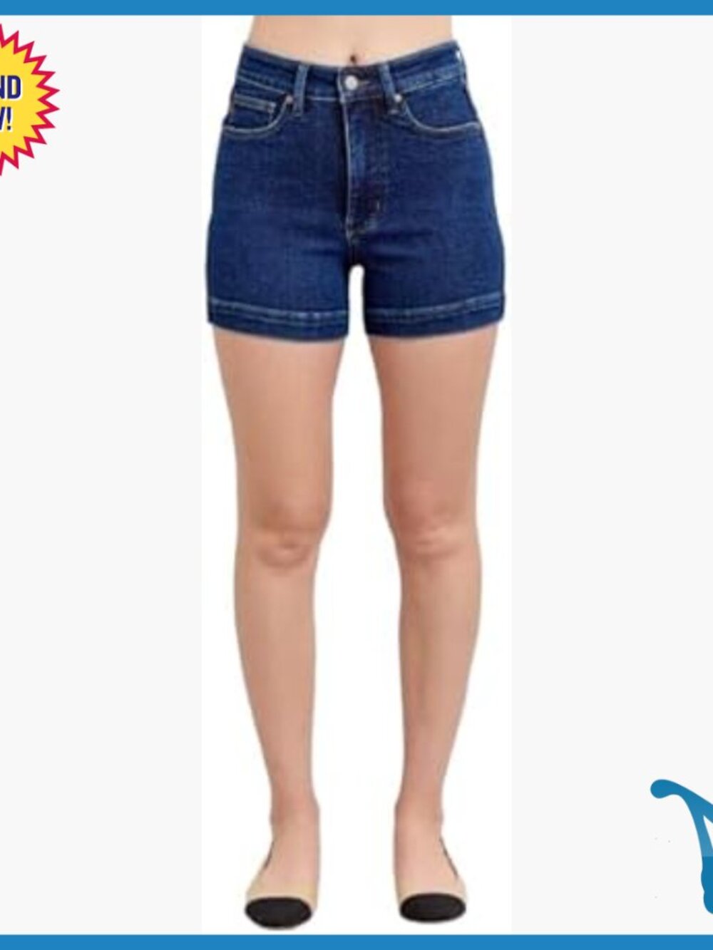 High Waist Tummy Control Denim Shorts 11" Rise 4.25" Inseam Stretch